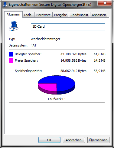 Windows shows the SD-Card too small